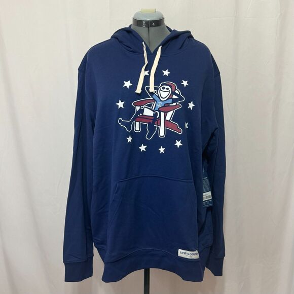 Life is Good NWT Sz L Darkest Blue French Terry Adirondack Stars Hoodie - Picture 2 of 15